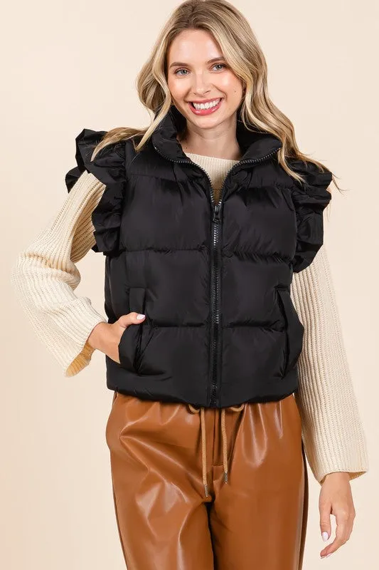 Ruffled Sleeve Puffer Vest