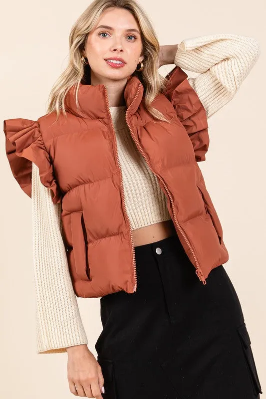 Ruffled Sleeve Puffer Vest