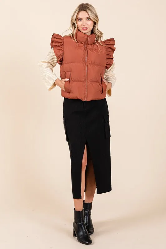 Ruffled Sleeve Puffer Vest