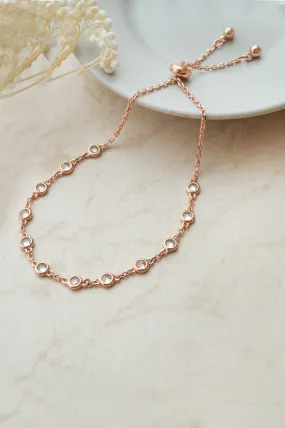 Stationed Shine Rose Gold Plated Sterling Silver Adjustable Bracelet