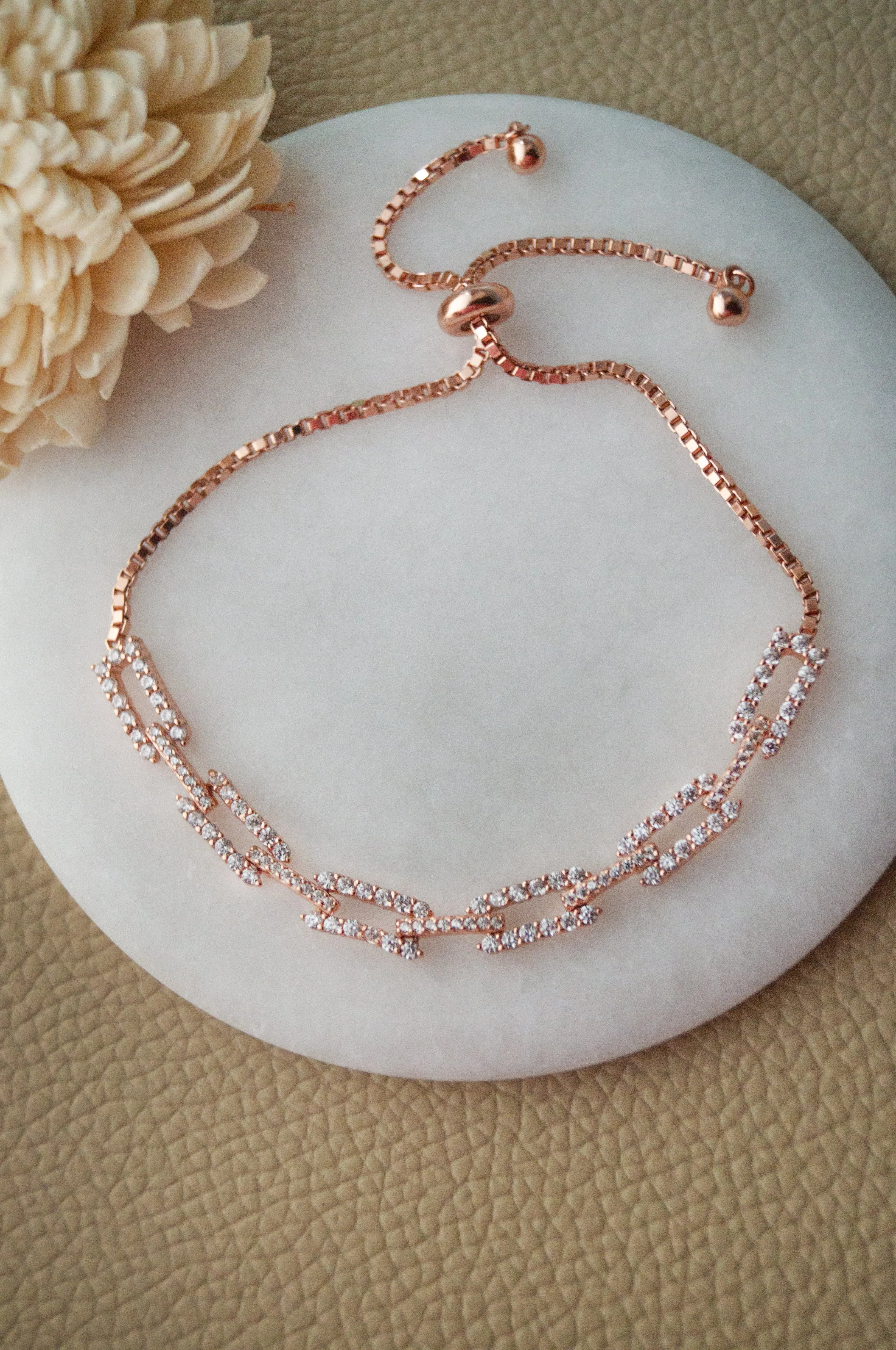 Trending Chain Link Rose Gold Plated Sterling Silver Pull Chain Bracelet