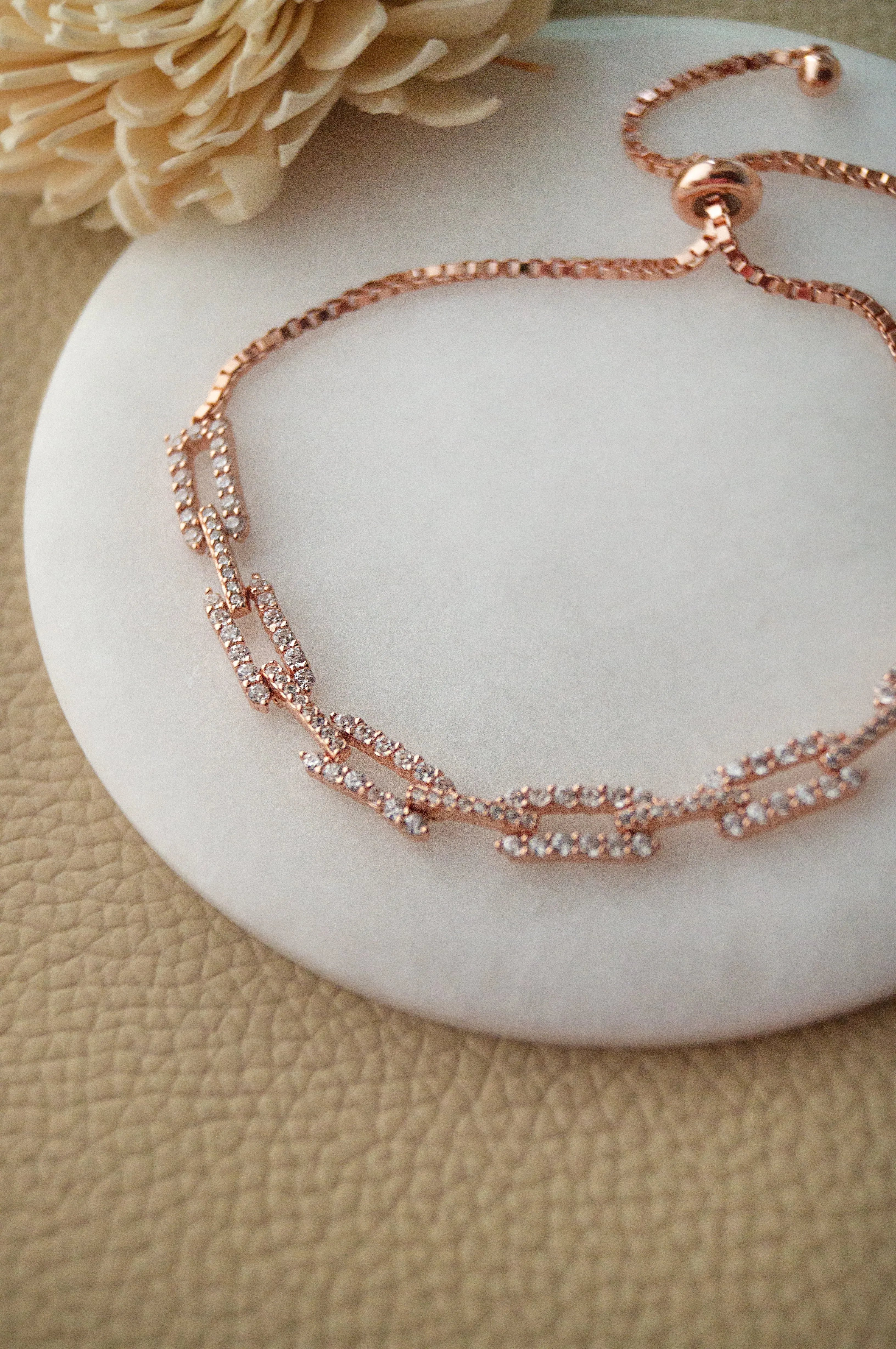 Trending Chain Link Rose Gold Plated Sterling Silver Pull Chain Bracelet