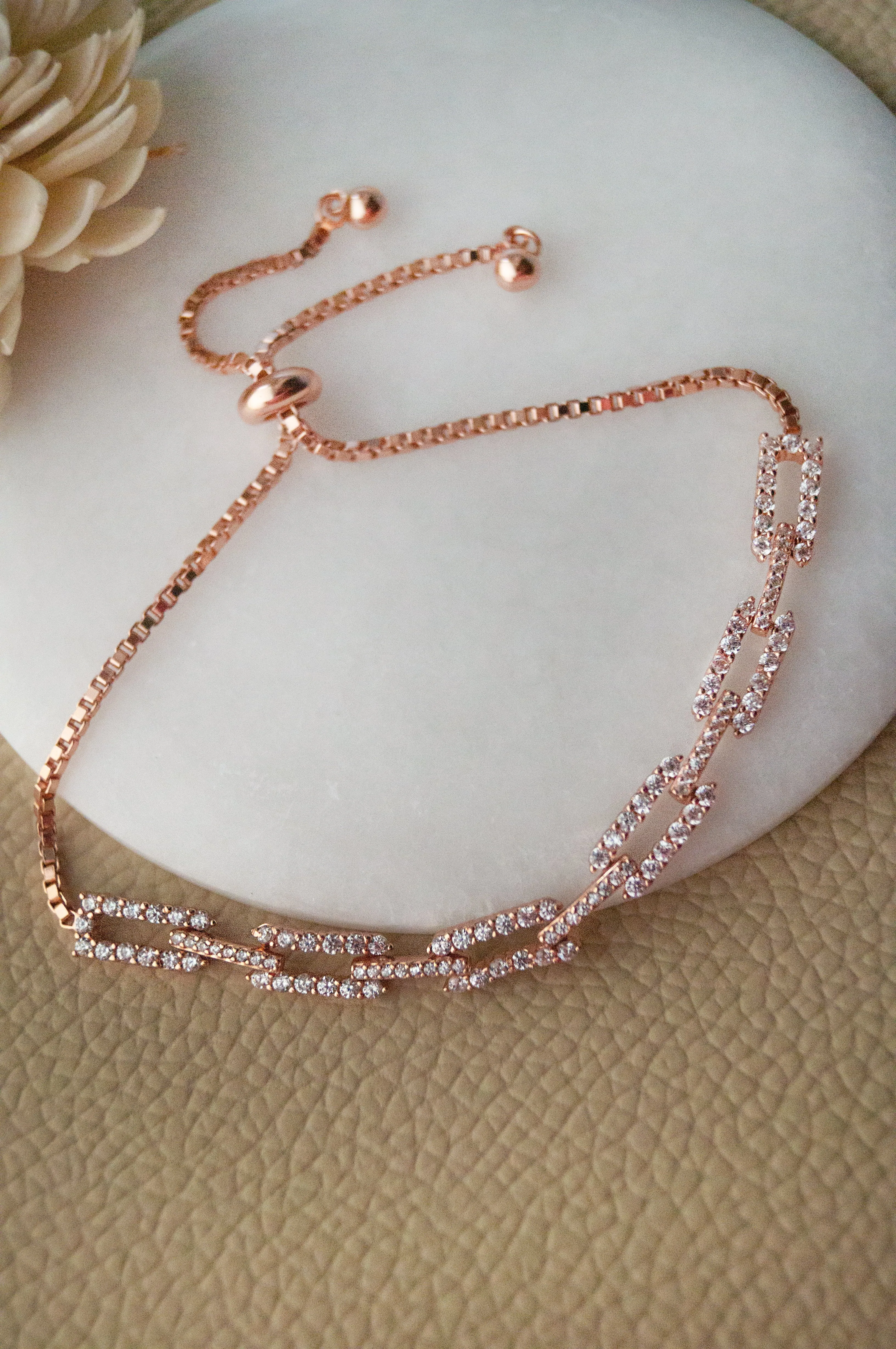 Trending Chain Link Rose Gold Plated Sterling Silver Pull Chain Bracelet