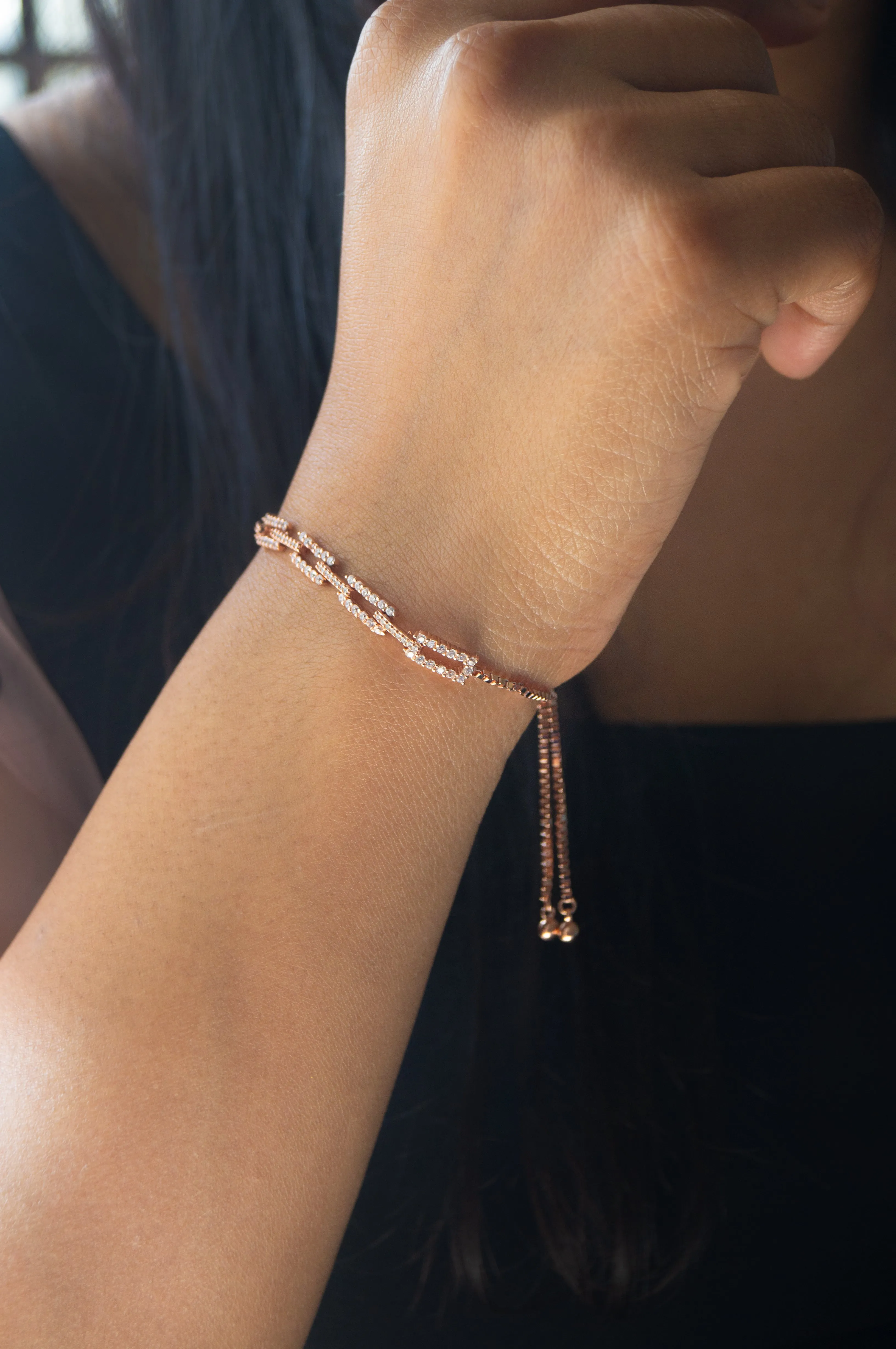 Trending Chain Link Rose Gold Plated Sterling Silver Pull Chain Bracelet